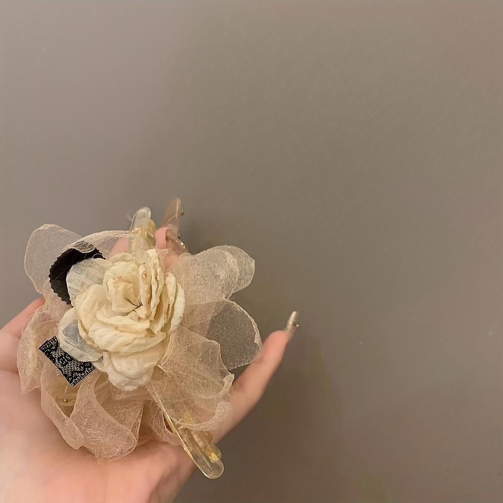 1Pc, Literary Temperament Mesh Flower Grab Clip, About 12cm Long, Hair Grab On the Back of the Head, Transparent Large Shark Clip