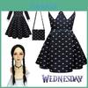 Kid Girl Wednesday Addams Family Cosplay Costume Dress Wig Halloween Xmas Party