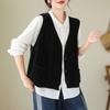 Johnature Women Vintage Sweaters Vests V-Neck Sleeveless Patchwork Pockets Coats Knitted Cotton Clothes Fall Sweaters