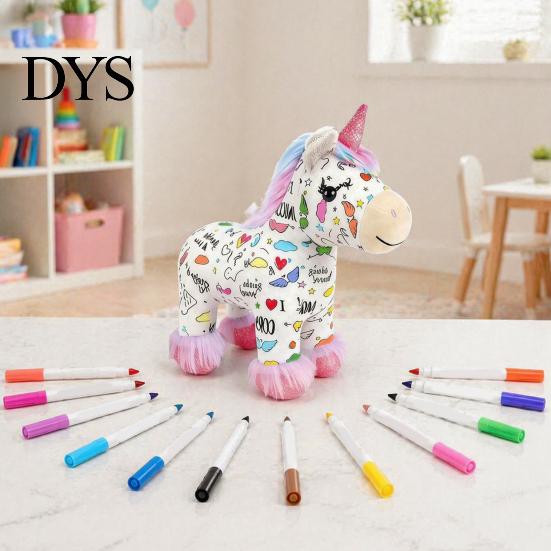 DIY Coloring Plush Toy Horse Kit, Washable Stuffed Animal Painting Kit with Marker Pens, Art Crafts Activity Set for Toddlers Boys Girls