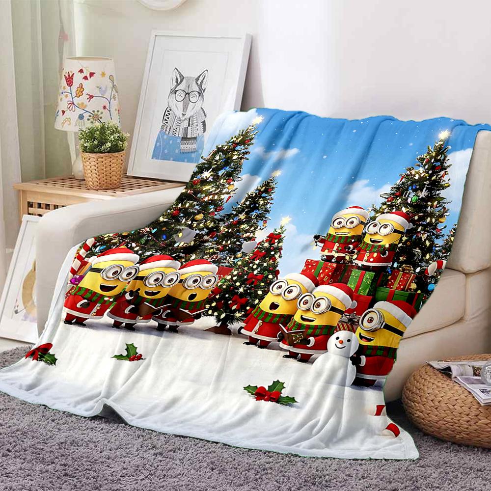 1Pc Christmas Minions Celebration Blanket Soft And Comfortable Casual Warm Camping Travel Christmas Halloween Gift M91751