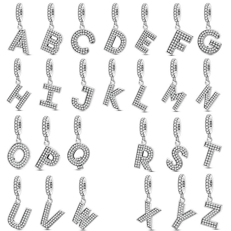 Copper Plated 26 Letters Alphabet Beads Pendant Fit Original Bangle Bracelets Charms Diy Jewelry Woman Gift