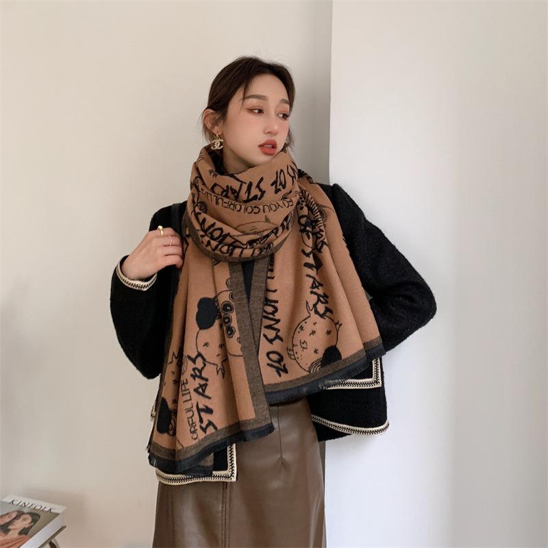 

Autumn and winter new warm scarf fashion letter dodo imitation cashmere scarf cold double-sided women s shawl outside 190x65cm