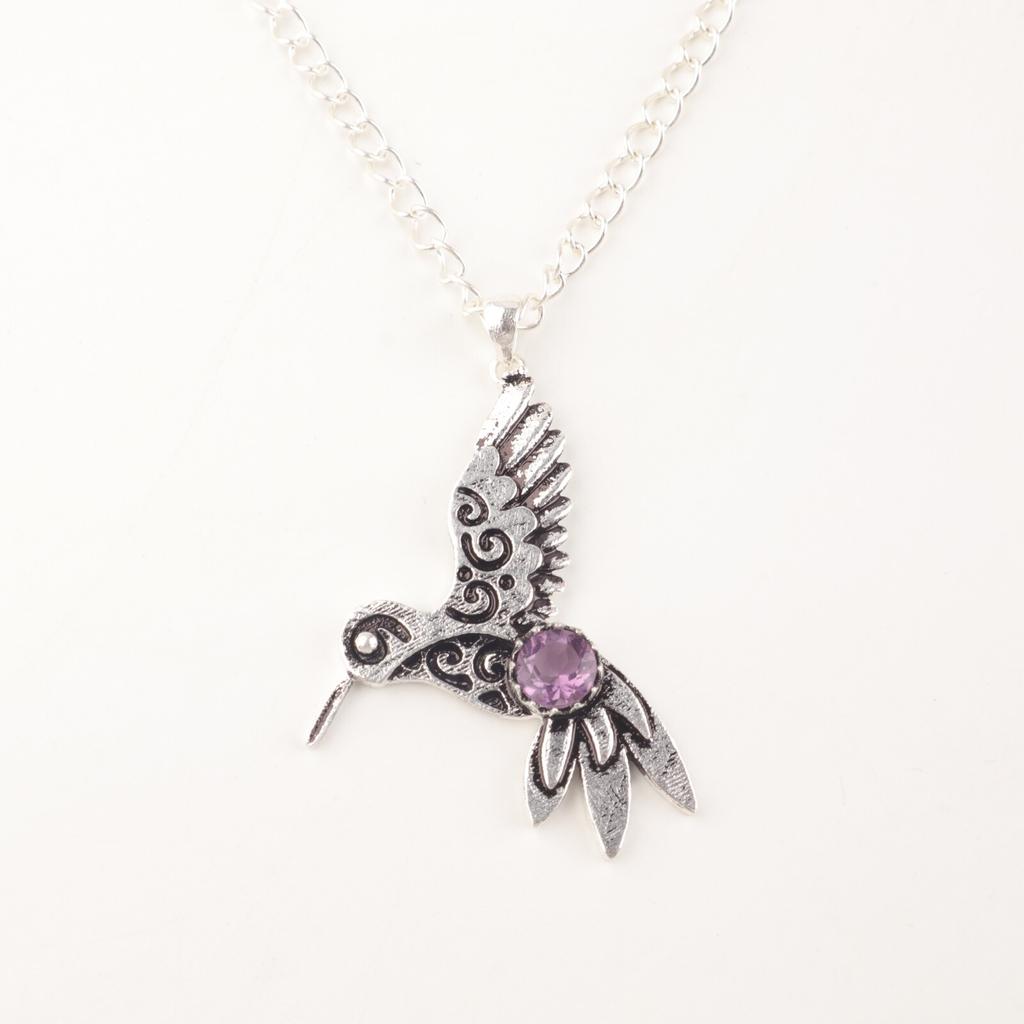 Amethyst Gemstone 925 Sterling Silver Jewelry  Bohemian Pendant1.8" Gift For Her CP-20-3