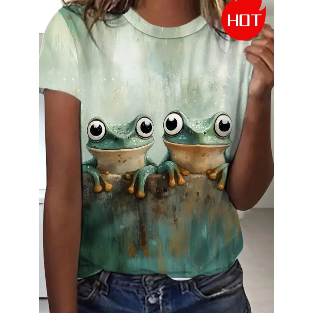 Fun Frog Pattern 3D Printed Women T-shirt Summer Casual Daily Street Short Sleeve T-shirt Cute Animal Graphic Kids Men Top Tees