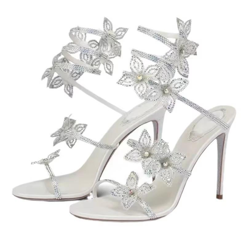 

Eilyken Sexy CRYSTAL Flower Thin Heels Banquet Prom Women Sandals Street Style Open Toe Narrow Band Ankle Strap Gladiator Shoes 35