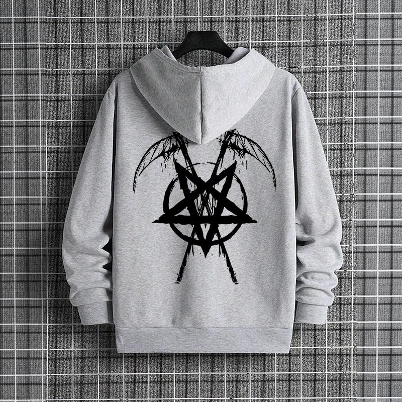 Autumn Winter Casual Sportswear Urban Fashion Hoodies Male Top Outwear 2025 Trendy Mens Hooded Sweatshirts Satan Pentagram Print