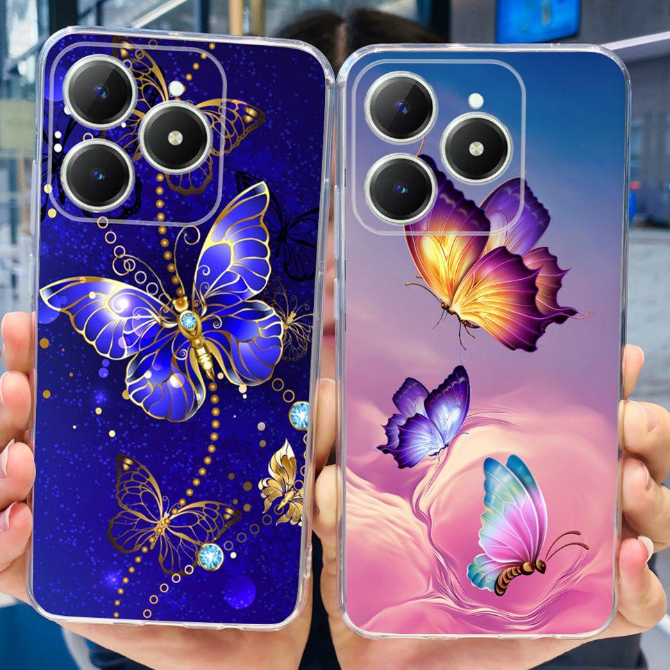 Voor Realme C63 C61 Narzo N61 N63 Hoesje Bloemen Vlinder Dames Mode Achterkant Transparant Zacht Slank Siliconen Bumper Shell