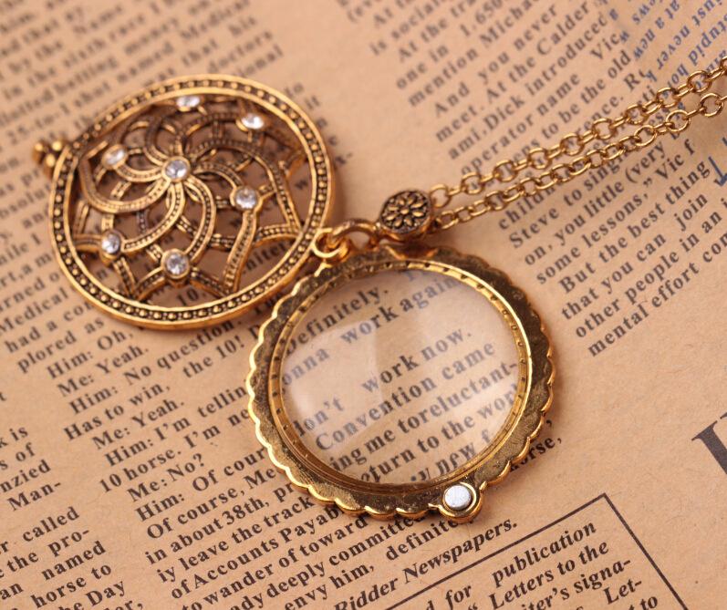 Monoculo Vintage Chain Magnifying Glass  Necklace Pendant  Gift Metal Magnifier 2.5X