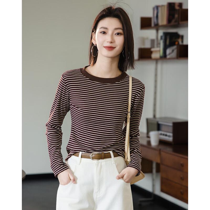 Demana Women s Striped Long Sleeve Round Neck T-shirt L