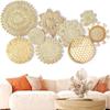Boho Straw Woven Tray Wall Decor Round Basket Macrame Straw Wall Hangings Non Slip Heat Resistant Woven Coaster Placemat