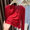 Women's V-Neck Ruched Button-Down Top Long Sleeve Knit Blouse
