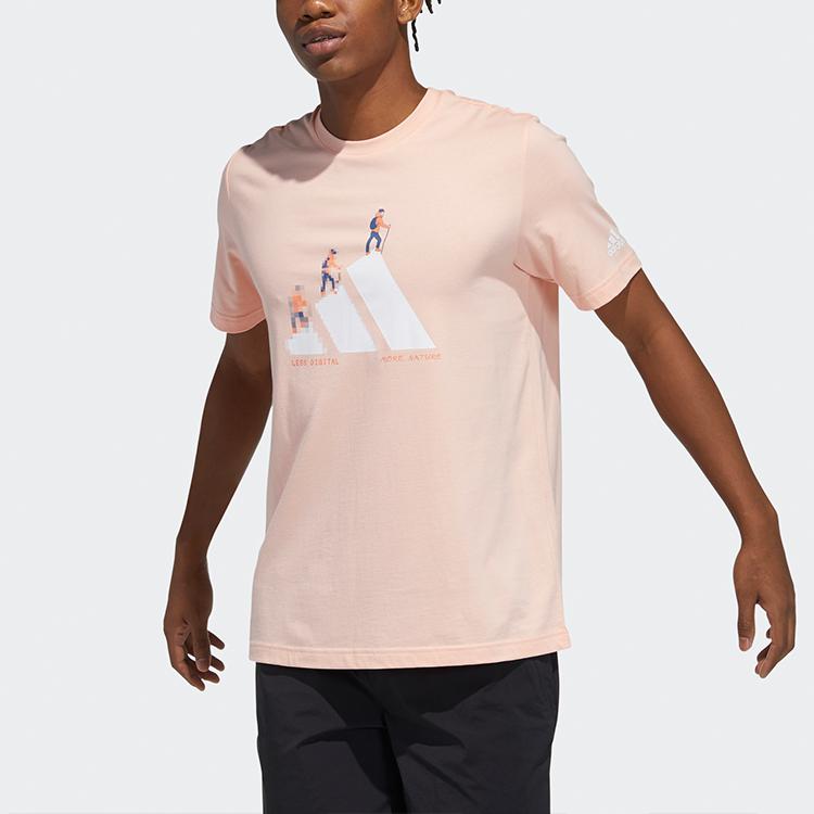 Adidas Pixel Print Outdoor Round Neck Short Sleeve T-Shirt Men Tops Misty-Coral-Pink GN7323