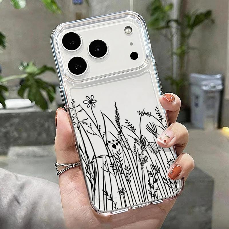 Shockproof Clear TPU Case For iPhone 17 16 Pro 15 14 13 12 Pro Max 11 Transparent Soft Silicone Black Floral Printed Phone Cover