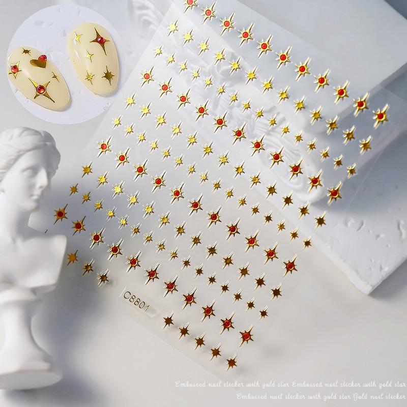 New Nail Art Stickers Bronzing Silver Red Heart Star Shibuya Spice Girls Ins Love Glue Nail Stickers