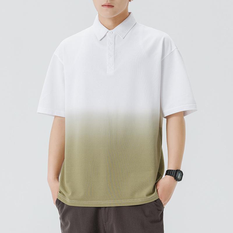 Summer Short-sleeved Polo Top Mens Lapel T-shirt Gradient Color Mens Lapel Thin Short T-top M