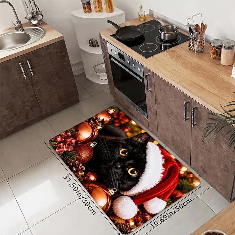 1Pcs Anti Fatigue Kitchen Rugs, Handmade Flannel Cat Print Waterproof Non-Slip Thick Cushioned Mat Comfort Standing Mat