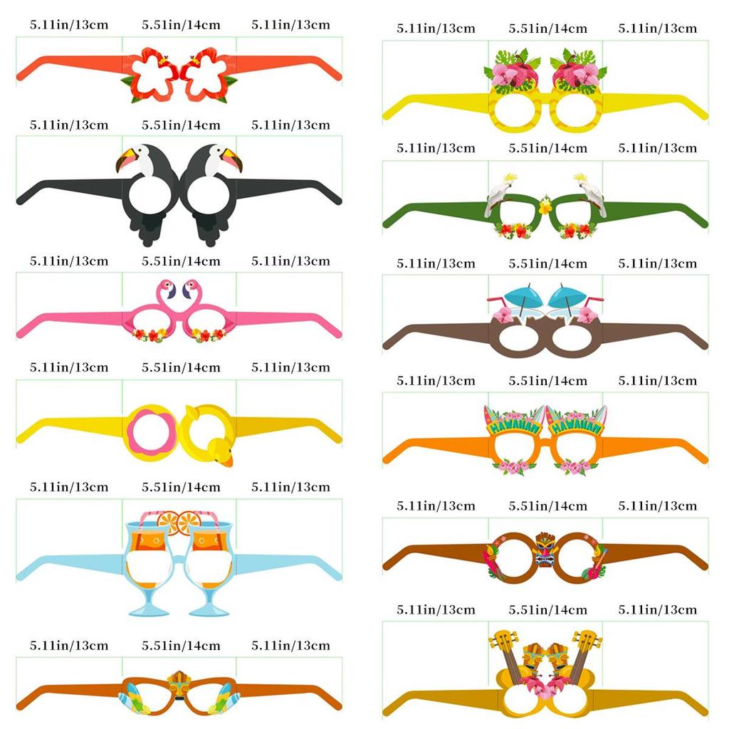Hawaiian Party Parrot & Flamingo Paper Glasses - Summer Fun Theme