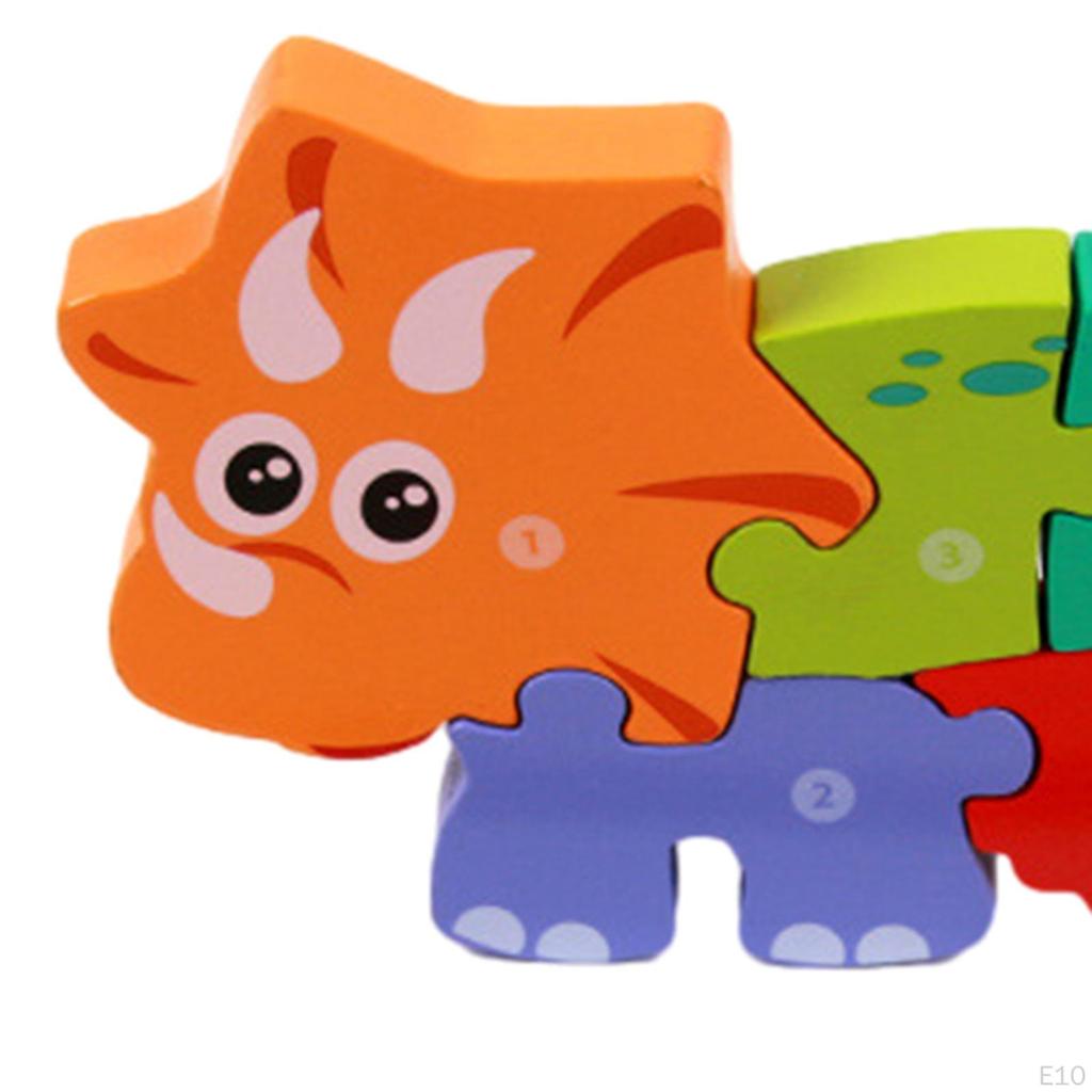 Children's Wooden Puzzle Dino Colors 3D Cognition Interactive Animals Montessori Toys for Children