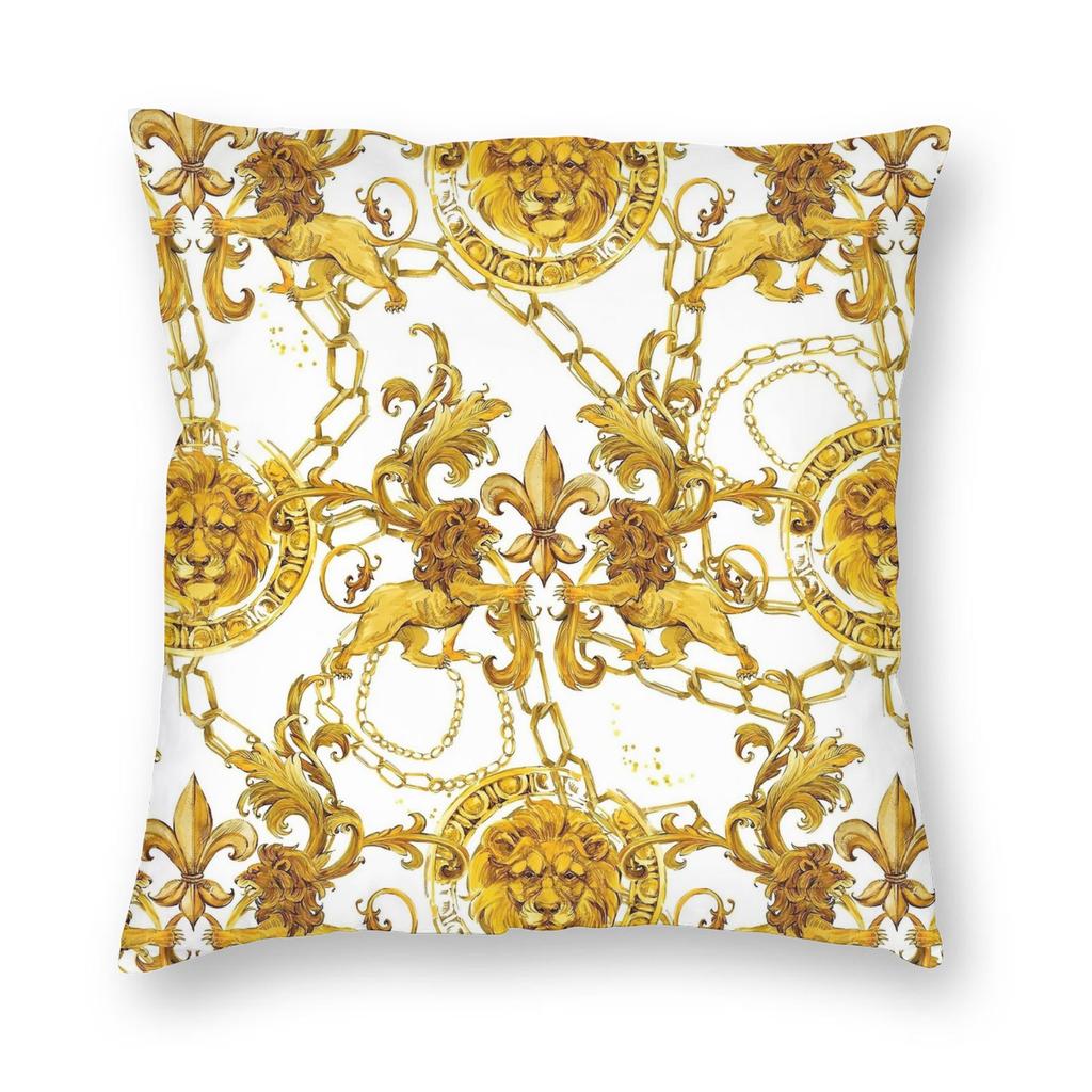 Golden Lion Damask Ornament Pillowcase Printed Cushion Cover Decoration Baroque Throw Pillow Case Cover Home Square 40X40Cm