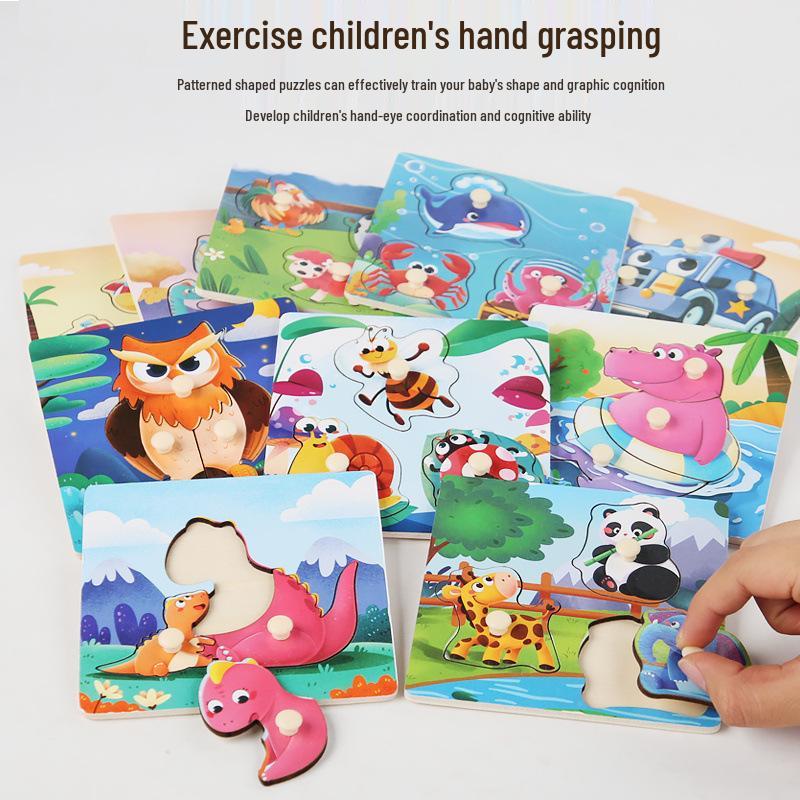 Montessori Wooden Peg Puzzle Board: Animal, Fruit & Vehicle Shape Recognition for Kids