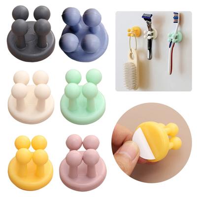 6Pcs Self-Adhesive Shower Razor Holder Storage Hooks Easy To Install Bathroom Wall Mounted