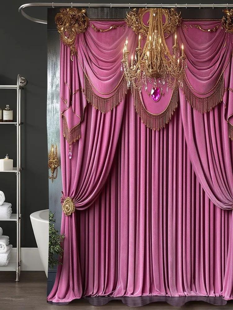 

Luxury Velvet Purple Shower Curtain Machine Washable All Season Waterproof Privacy Protection Royal Design Elegant Quick Setup W60H190(CM)-1 Pcs