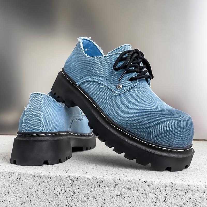 

Chunky Platform Sneakers Original Breathable Casual Shoes for Streetwear &Daily New Mens Derby Shoes British-Style Big Round-Toe 39 синій