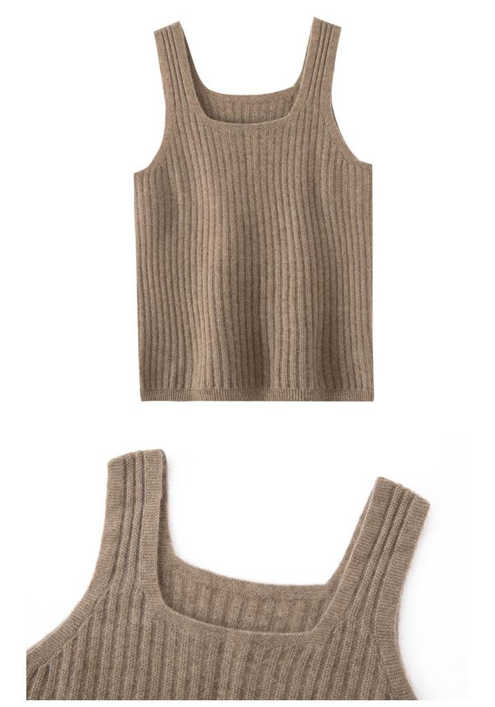 Lekasha Women's 100% Pure Cashmere U-Neck Ribbed Knit Camisole
