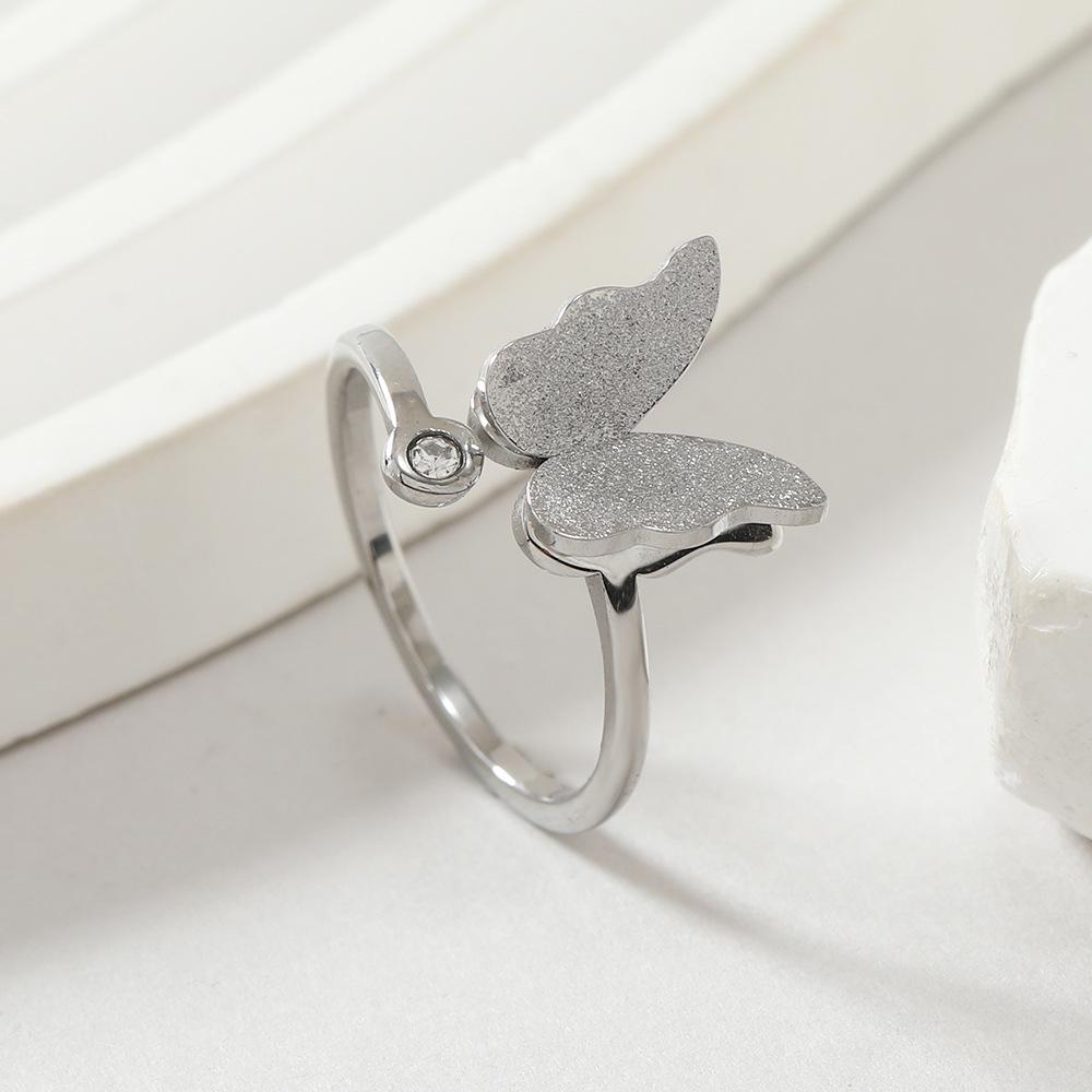 

Кольцо из титановой стали Frosted Butterfly Open Diamond для женщин Size 6