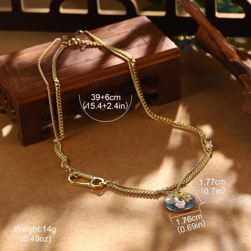 Pearl Flower Butterfly Oil Painting Necklace: Elegant Chinese Summer Jewelry for Women
