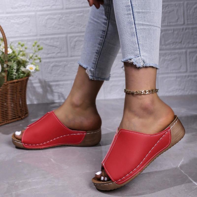 2025 Spring and Summer New Slippery Women's Comfortable Slope Heel Thick Sole Simple and Casual External Wearing Slippers