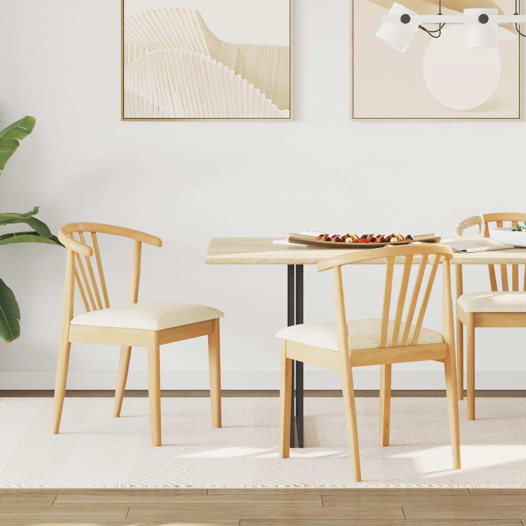 Dining Chair Set of 2 Natural Light Color Solid Rubberwood