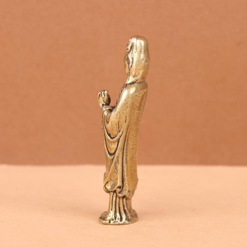 Retro Messing Guan Yin Anhänger Schlüsselanhänger Handpoliert Kupfer Figurinen für Autoschlüssel Rucksack Zubehör Geschenk