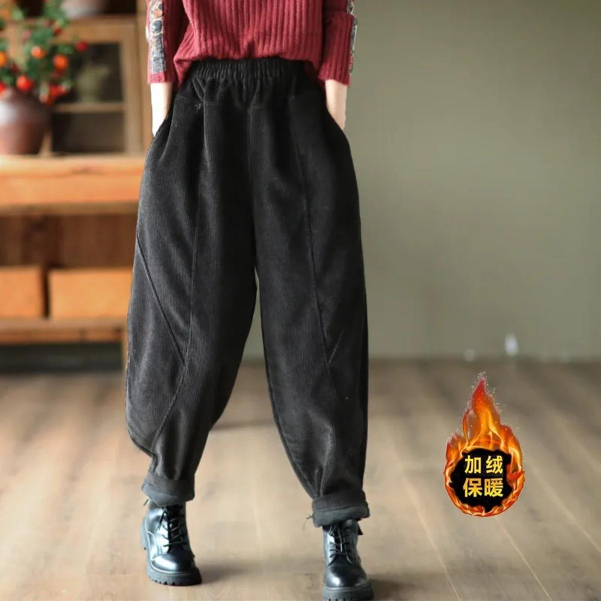 

Velvet Pants for Women In Autumn and Winter, Big Size Black, Slim and Thick, with Added Fleece, Harun Pants M