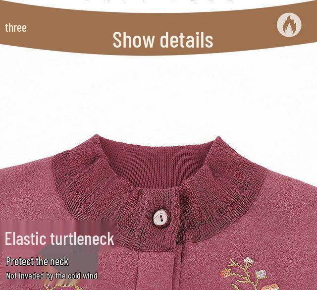 Women's Winter Fleece-Lined Cardigan and Sweater Set for Elderly