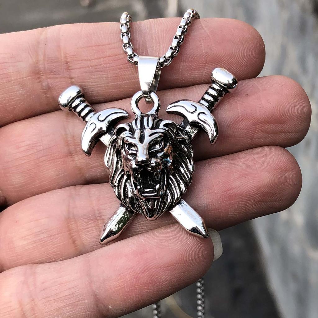Necklace Retro Men's Ax Lion Non-fading Punk Pendant