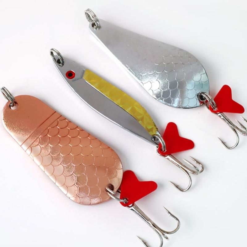 Swimming Fishing Spoons Lures Treble Hook Set Curved Hard Fish Baits Metal Construction Fishing Sequins Lures Baits