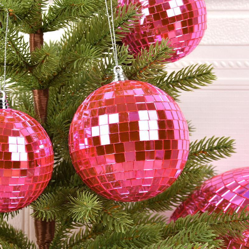 6/12pcs Mini Disco Ball Ornaments Reflective Glass Pink Baubles for Mardi Gras Disco Party Decor Sparkling Christmas Tree Gift