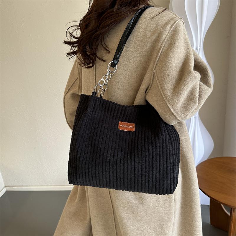 

Large capacity corduroy winter new casual simple portable shoulder tote bag хакі