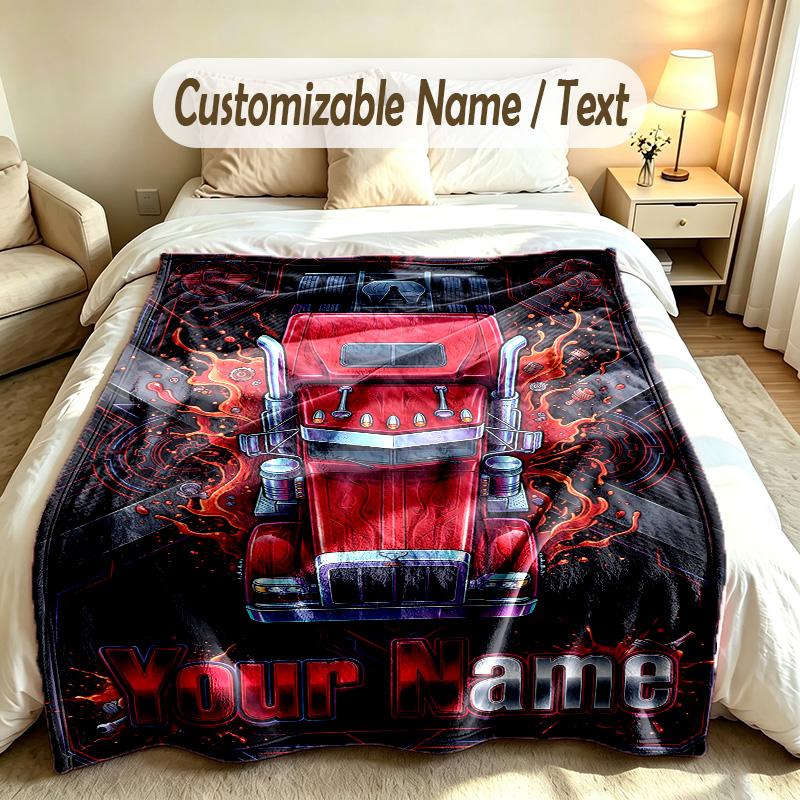 Truck Theme Custom Blanket Personalized Name & Text Customized Soft Warm Throw Blanket Home Decor