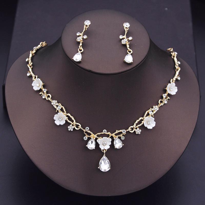 Baroque Tiaras Gold Color Red Crown Necklace Earring Sets Wedding Bridal Jewelry Set Prom Costume Accessories