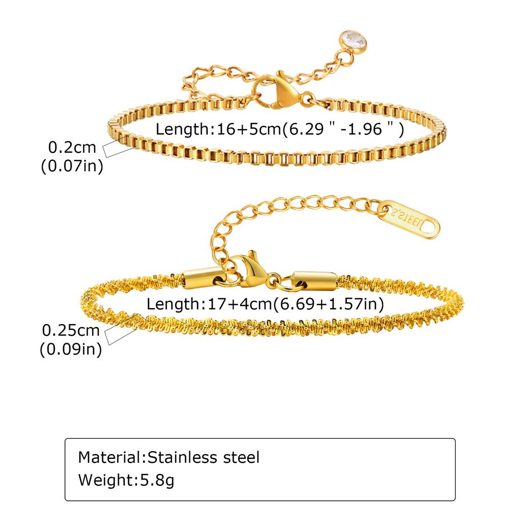 Layered Bracelet for Women, 2PCS Stainless Steel Adjustable Waterproof  PVD Gold Plated Trendy Summer Jewelry