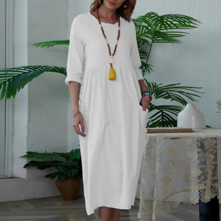 Hohe Taille A-Linie Midi-Kleid für Damen Sommer Locker Kleid Tägliche Kleidung Schrumpffest Schönes Anziehen