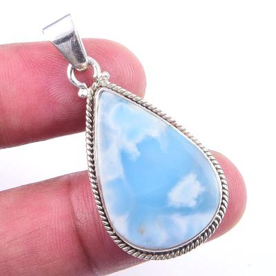 Natural Republic Larimar Gemstone 925 Solid Sterling Silver Pendant 1.75'' a1U42