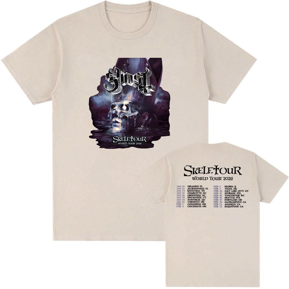 Ghost Skeletour World Tour 2026 T-Shirts Nordamerikanische Rockband Street T-Shirt Baumwolle Kurzarm Locker Männliche T-Shirts Grafik Tops