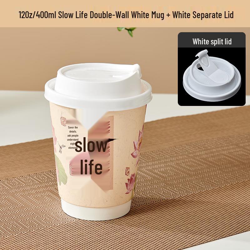 Miaojie New Chinese Style Disposable Thickened Paper Cups with Lids