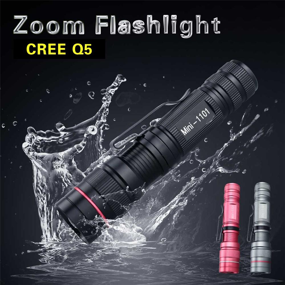 LED Mini Torch Flashlight Q5 Portable Flashlights Adjustable Zoom 3 Modes Waterproof For Outdoor Camping Adventure Lights