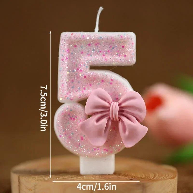 Number Cake Candle Pink Glitter Birthday Candle 1 2 3 4 5 6 7 8 9 3D Number Candle Cake Topper Birthday Party Cake Decor