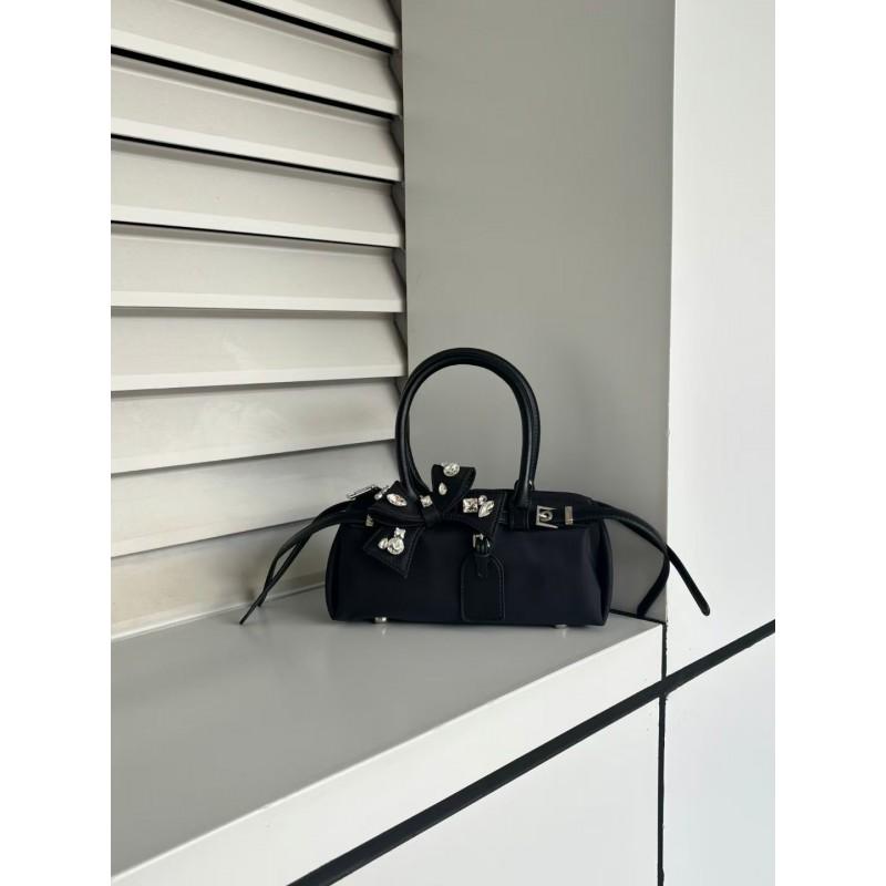 Small Vintage-Style Denim Sausage Bag With Leather Buckle Strap Women Streetwear Casual Use